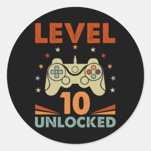 Level 10 Unlock Video Gamer 10. Geburtstag 10 Jahr Runder Aufkleber
