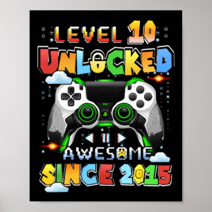 Level 10 Unlock Video Gamer 10 Jahre alt 10 Birt Poster