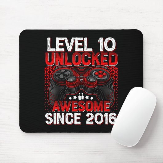 Level 10 Unlocked 10 Year Old Boys 10th Birthday B Mousepad (Mit Mouse)