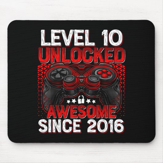 Level 10 Unlocked 10 Year Old Boys 10th Birthday B Mousepad (Vorne)