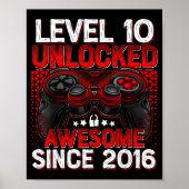 Level 10 Unlocked 10 Year Old Boys 10th Birthday B Poster (Vorne)