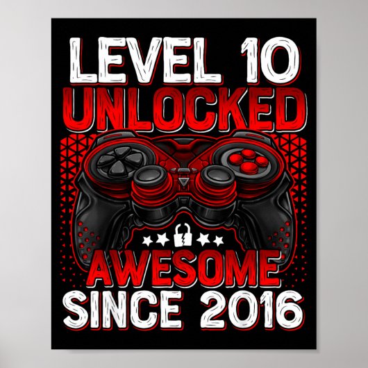 Level 10 Unlocked 10 Year Old Boys 10th Birthday B Poster (Vorne)