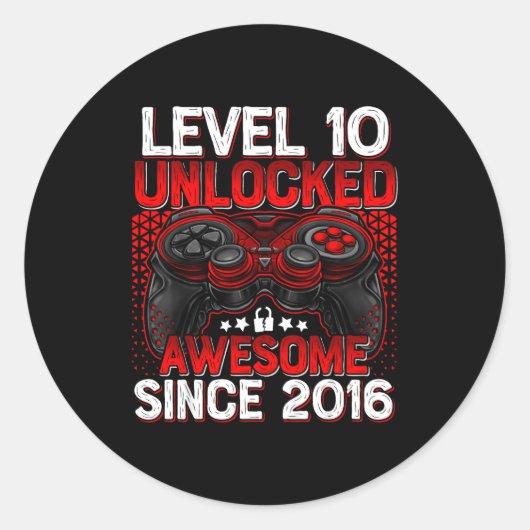 Level 10 Unlocked 10 Year Old Boys 10th Birthday B Runder Aufkleber (Vorderseite)
