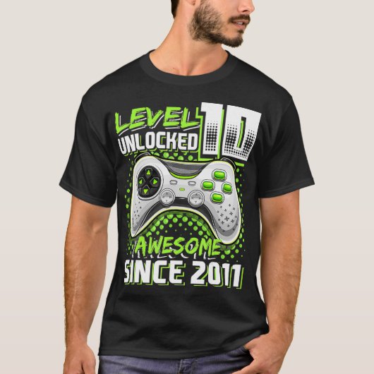 Level 10 Unlocked Awesome 2011 Video Game 10th Bir T-Shirt (Vorderseite)