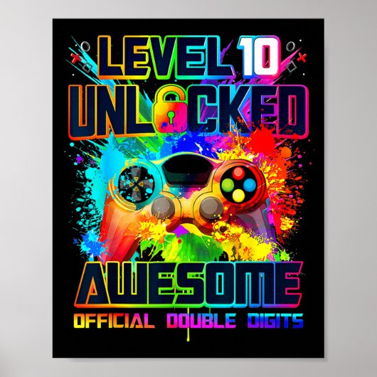 Level 10 Unlocked Awesome Gaming Birthday Boy 10th Poster (Vorne)