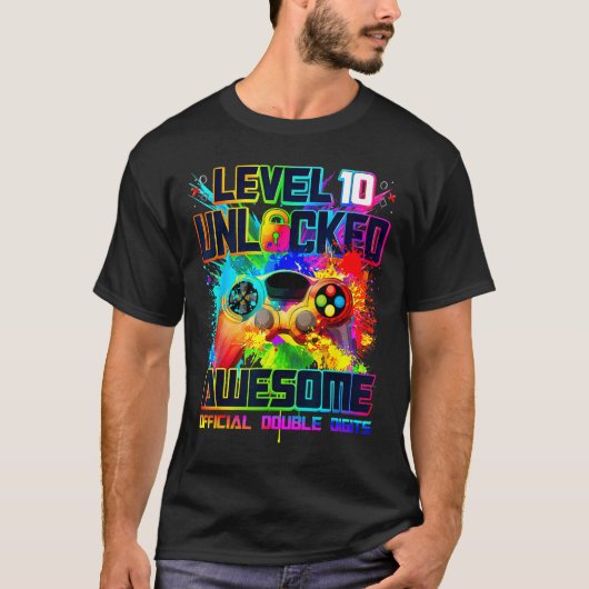 Level 10 Unlocked Awesome Gaming Birthday Boy 10th T-Shirt (Vorderseite)