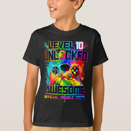 Level 10 Unlocked Awesome Gaming Birthday Boy 10th T-Shirt (Vorderseite)
