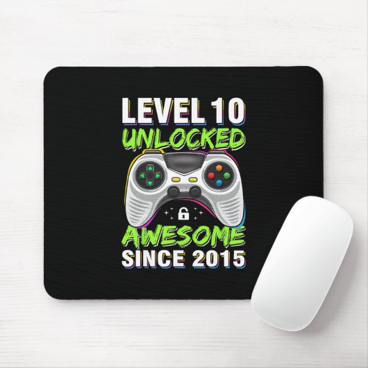 Level 10 Unlocked Awesome Since 2015 10th Birthday Mousepad (Mit Mouse)
