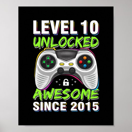 Level 10 Unlocked Awesome Since 2015 10th Birthday Poster (Vorne)