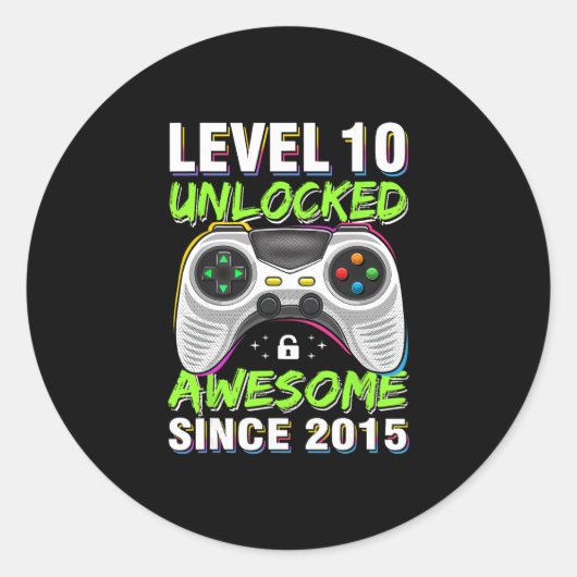 Level 10 Unlocked Awesome Since 2015 10th Birthday Runder Aufkleber (Vorderseite)