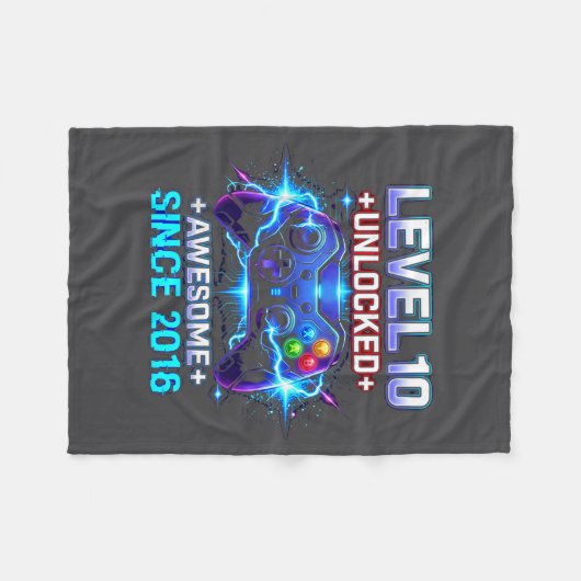 Level 10 Unlocked Awesome Since 2016 10th Birthday Fleecedecke (Vorderseite (Horizontal))
