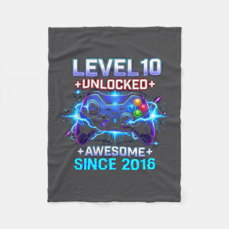 Level 10 Unlocked Awesome Since 2016 10th Birthday Fleecedecke