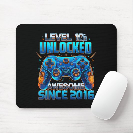 Level 10 Unlocked Awesome Since 2016 10th Birthday Mousepad (Mit Mouse)