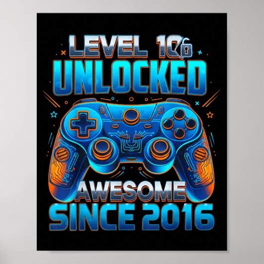 Level 10 Unlocked Awesome Since 2016 10th Birthday Poster (Vorne)