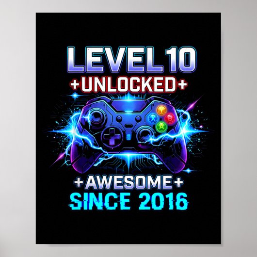 Level 10 Unlocked Awesome Since 2016 10th Birthday Poster (Vorne)