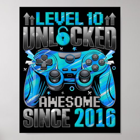 Level 10 Unlocked Awesome Since 2016 10th Birthday Poster (Vorne)