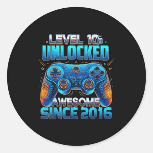Level 10 Unlocked Awesome Since 2016 10th Birthday Runder Aufkleber (Vorderseite)