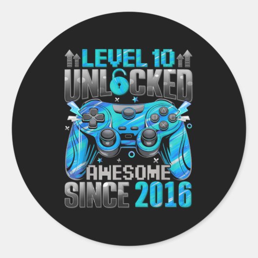 Level 10 Unlocked Awesome Since 2016 10th Birthday Runder Aufkleber (Vorderseite)