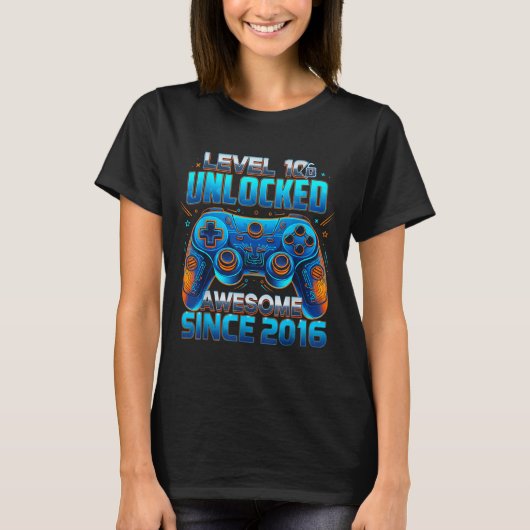 Level 10 Unlocked Awesome Since 2016 10th Birthday T-Shirt (Vorderseite)