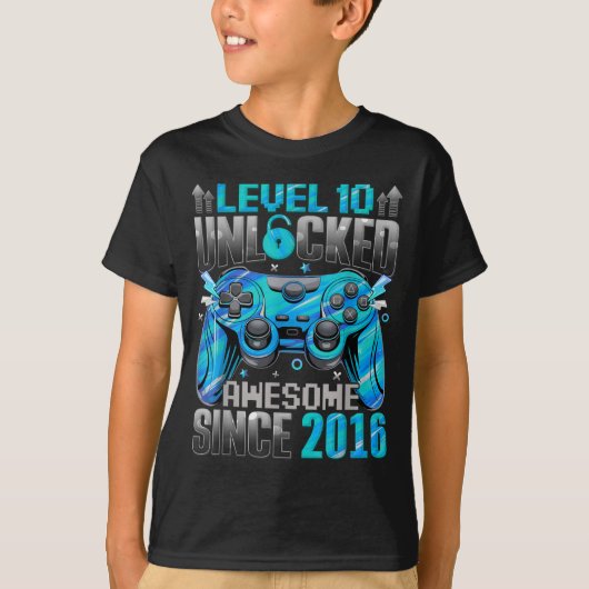 Level 10 Unlocked Awesome Since 2016 10th Birthday T-Shirt (Vorderseite)