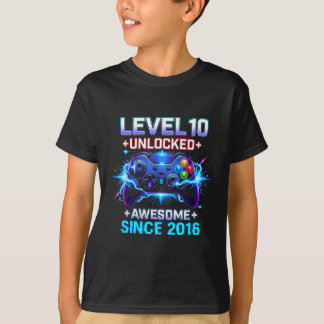 Level 10 Unlocked Awesome Since 2016 10th Birthday T-Shirt
