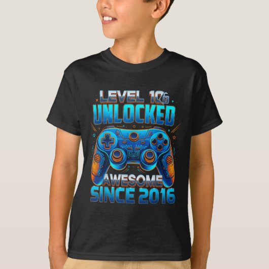 Level 10 Unlocked Awesome Since 2016 10th Birthday T-Shirt (Vorderseite)