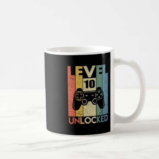 Level 10 Unlocked Funny Video Gamer 10th Birthday  Kaffeetasse (Rechts)