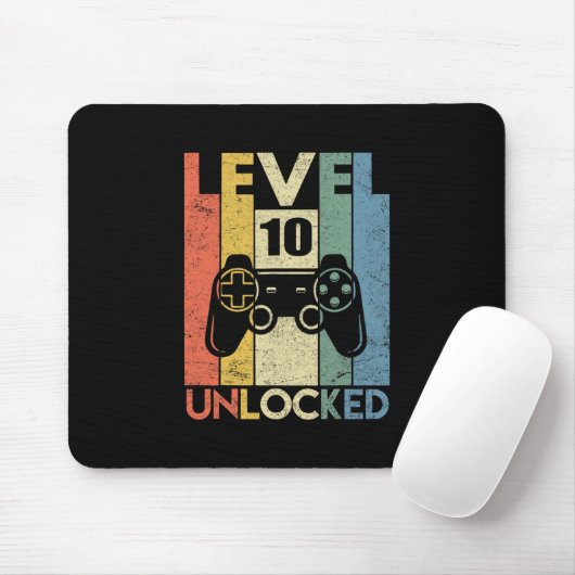 Level 10 Unlocked Funny Video Gamer 10th Birthday Mousepad (Mit Mouse)