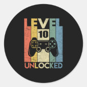 Level 10 Unlocked Funny Video Gamer 10th Birthday Runder Aufkleber (Vorderseite)