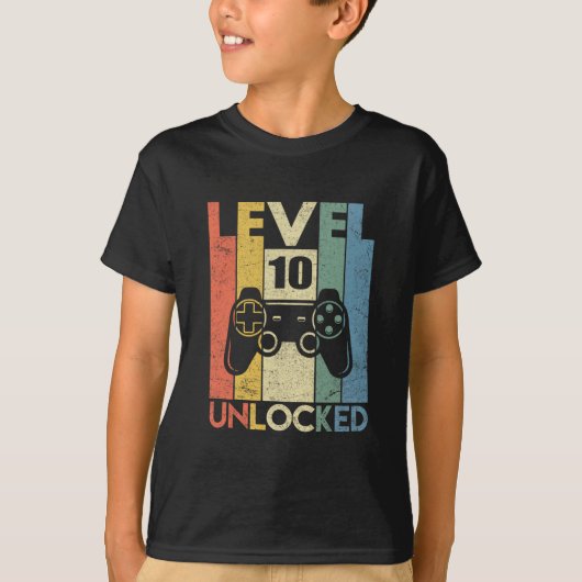Level 10 Unlocked Funny Video Gamer 10th Birthday T-Shirt (Vorderseite)