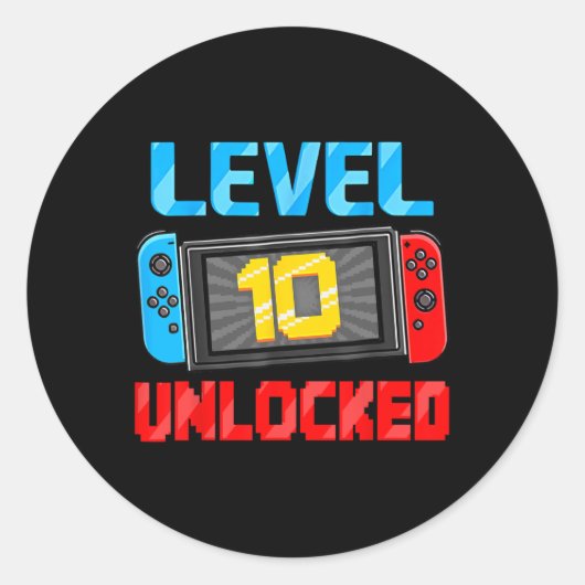 Level 10 Unlocked Gamer 10th Birthday Gift Video G Runder Aufkleber (Vorderseite)