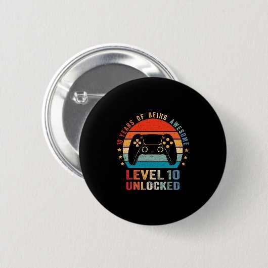 Level 10 Unlocked Shirt Funny Video Gamer 10th Bir Button (Vorne & Hinten)