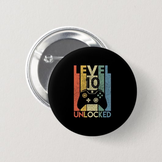 Level 10 Unlocked Shirt Funny Video Gamer 10th Bir Button (Vorne & Hinten)