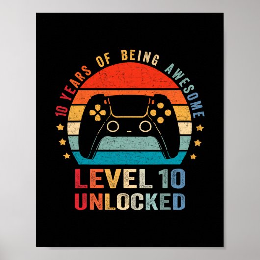 Level 10 Unlocked Shirt Funny Video Gamer 10th Bir Poster (Vorne)