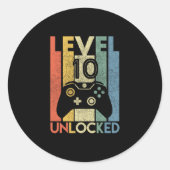 Level 10 Unlocked Shirt Funny Video Gamer 10th Bir Runder Aufkleber (Vorderseite)