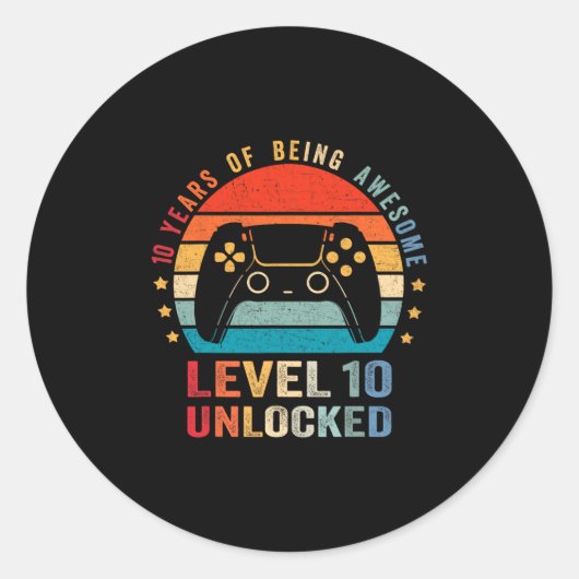 Level 10 Unlocked Shirt Funny Video Gamer 10th Bir Runder Aufkleber (Vorderseite)