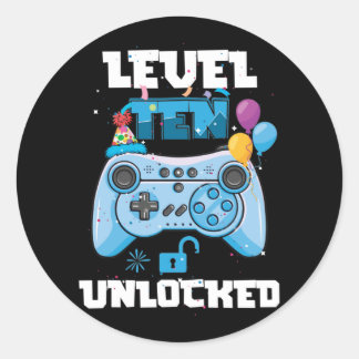 Level 10 Unlocks Videospiel 10 Geburtstag Runder Aufkleber