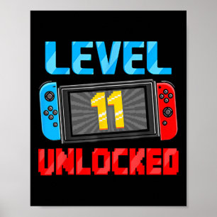 Level 11 freigeschaltetes Gamer 11. Geburtstagsges Poster
