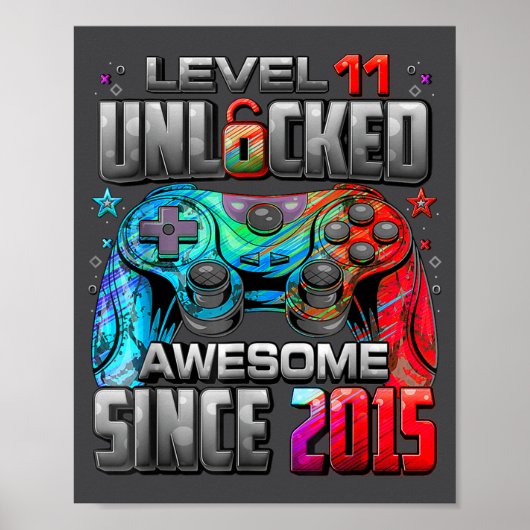 Level 11 Unlocked Awesome Since 2015 11th Birthday Poster (Vorne)