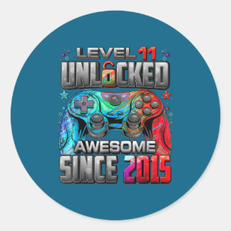 Level 11 Unlocked Awesome Since 2015 11th Birthday Runder Aufkleber