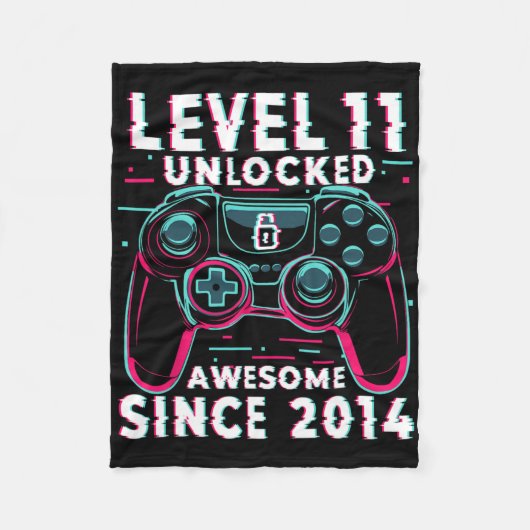 Level 11 Unlocked Video Game 11th Birthday Gamer B Fleecedecke (Vorderseite)