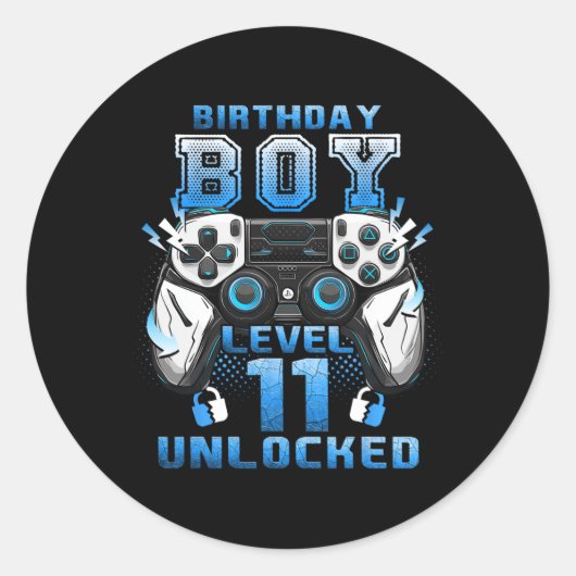 Level 11 Unlocked Video Gamer 11th Birthday Boys Runder Aufkleber (Vorderseite)