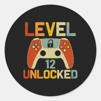 Level 12 freigeschaltet 12 Jahre alter Gaming-Fan  Runder Aufkleber