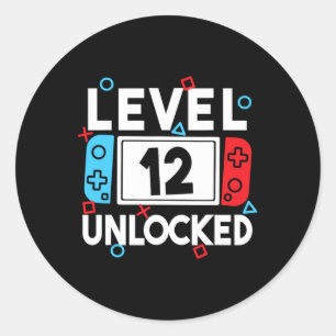 Level 12 Unlock Gamer 12. Geburtstag Videospiel B Runder Aufkleber
