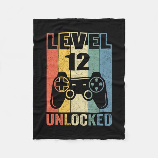 Level 12 Unlocked Shirt Funny Video Gamer 12th Bir Fleecedecke (Vorderseite)