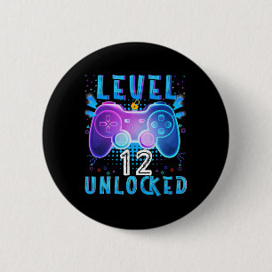 Level 12 Unlocked Video Game 12th Birthday Gamer B Button