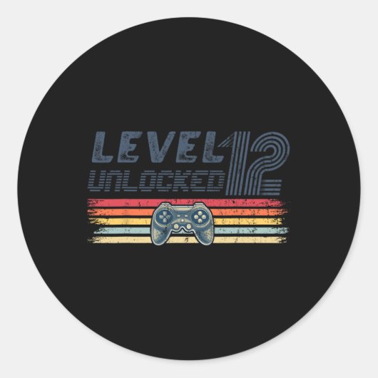 Level 12 Unlocked Video Game 12th Birthday Gamer B Runder Aufkleber (Vorderseite)