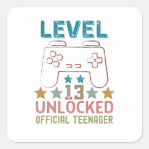 Level 13 freigeschaltet offizieller Teenager-Gamer Quadratischer Aufkleber