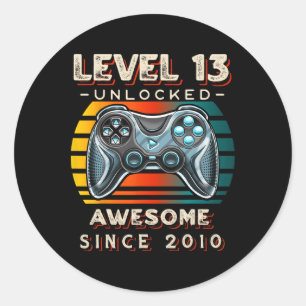 Level 13 Unlock Video Game 13. Geburtstag 13 Jahre Runder Aufkleber