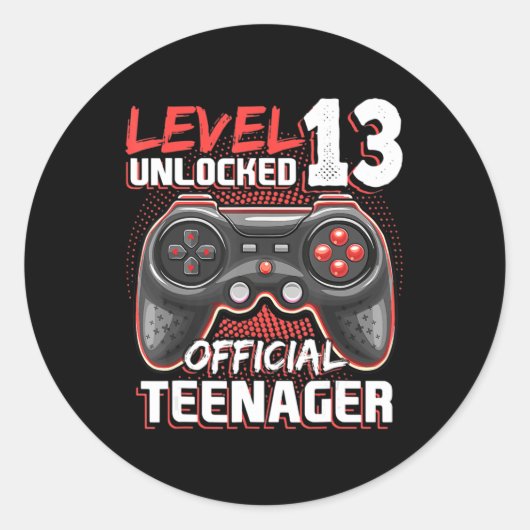 Level 13 Unlocked Offial Teenager Video Game 13t Runder Aufkleber (Vorderseite)